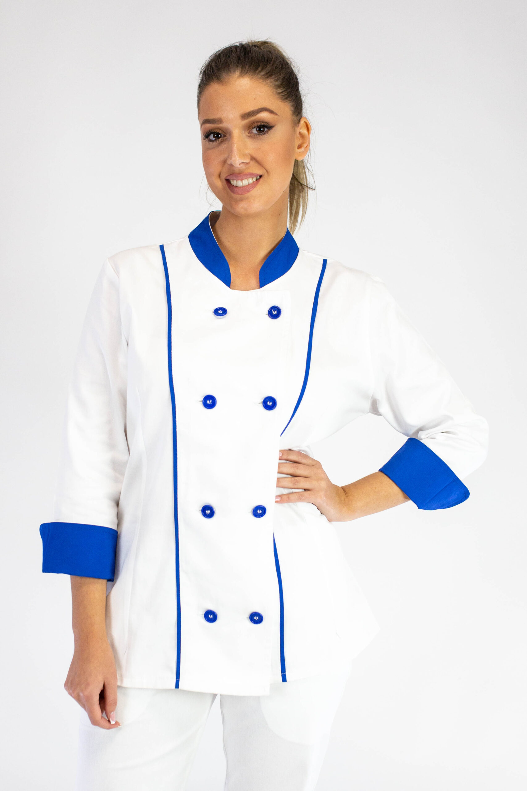 1-Kuvarska bluza zenska PLEASURE Belo Plavaa