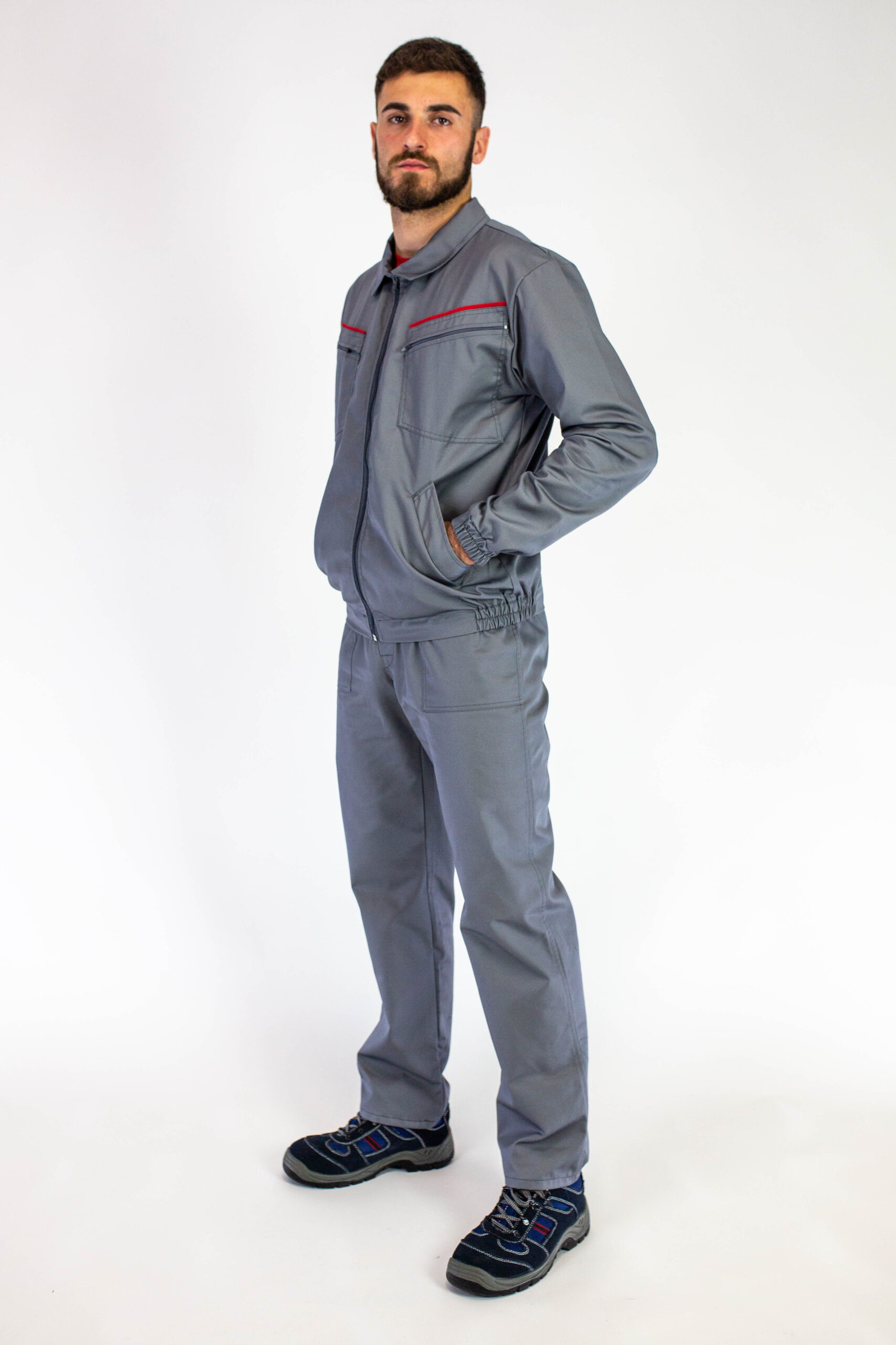 3-Radna uniforma komplet WORK D-19 Sivo crvenaa